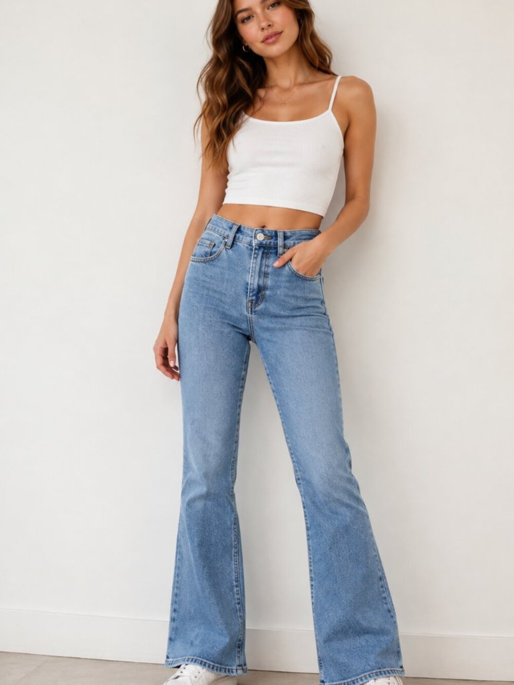 Princess Polly High Rise Flare Jeans Sz 4 Light Wash 70s Y2K Denim Cotton